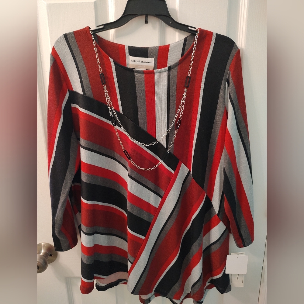 Alfred Dunner 3/4 Sleeve Red/Black/Gray Shirt Size 1X